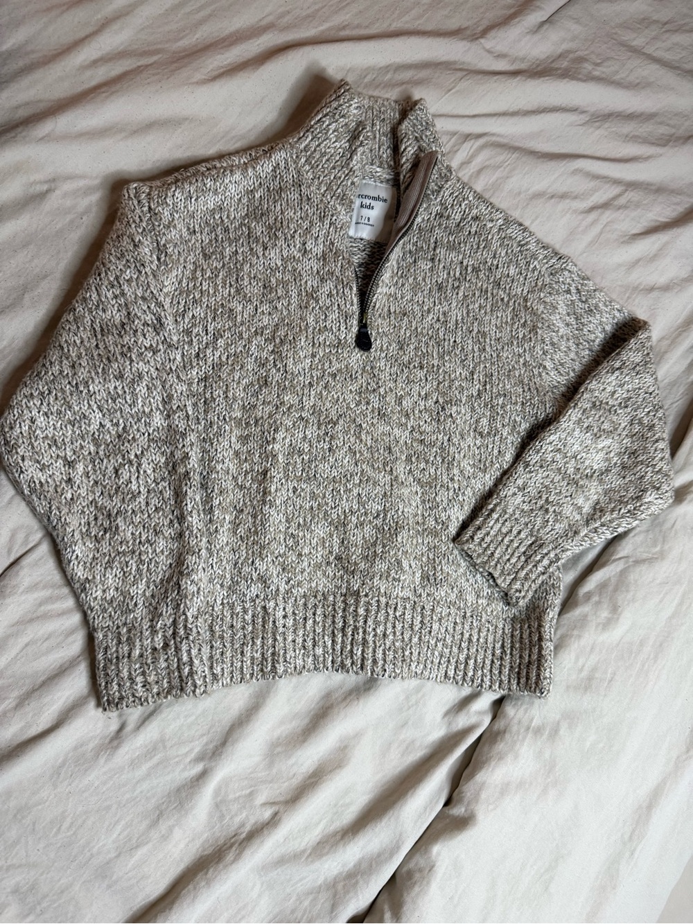 abercrombie kids cream marled half-zip pullover sweater